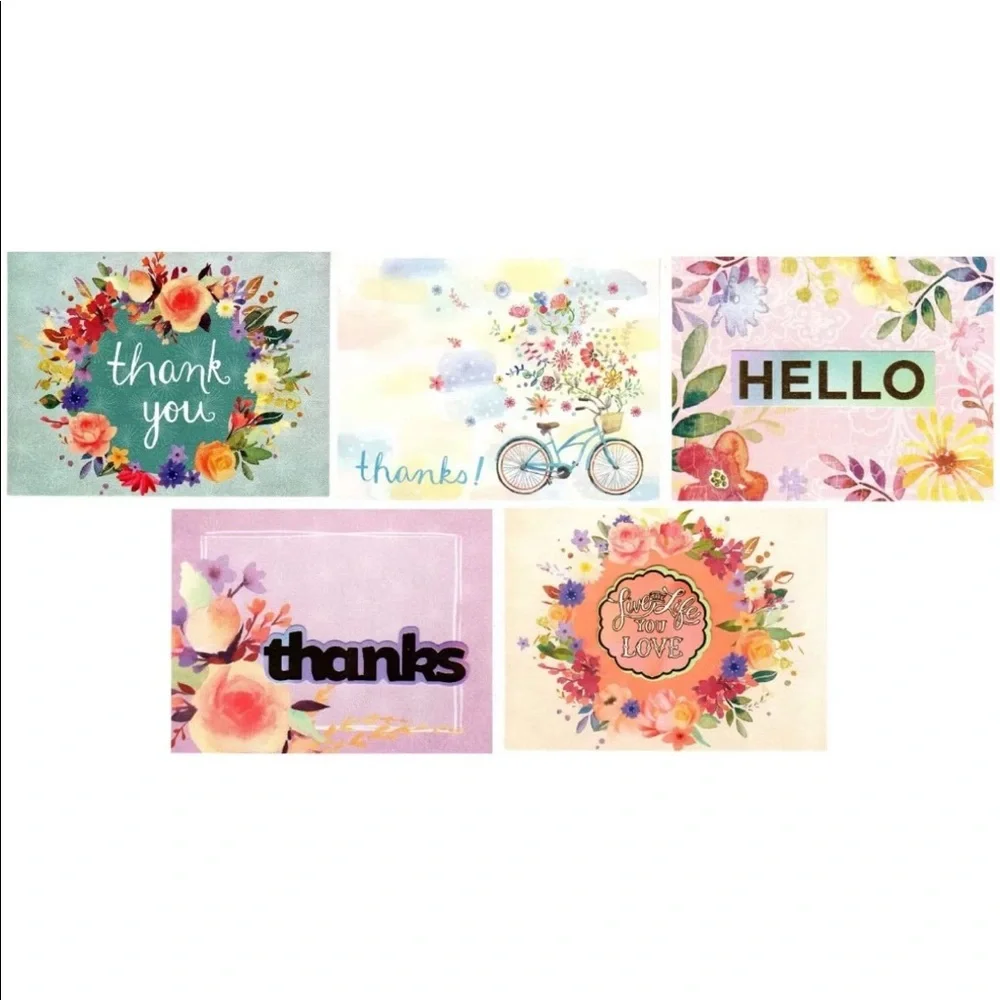 Molly & Rex Assorted Box of 30 Blank Note Cards, Teal Floral (74240)